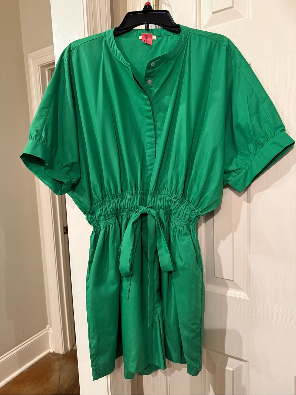 JODIFL Green Button Front Shirt Dress Romper Size Large Short Sleeve